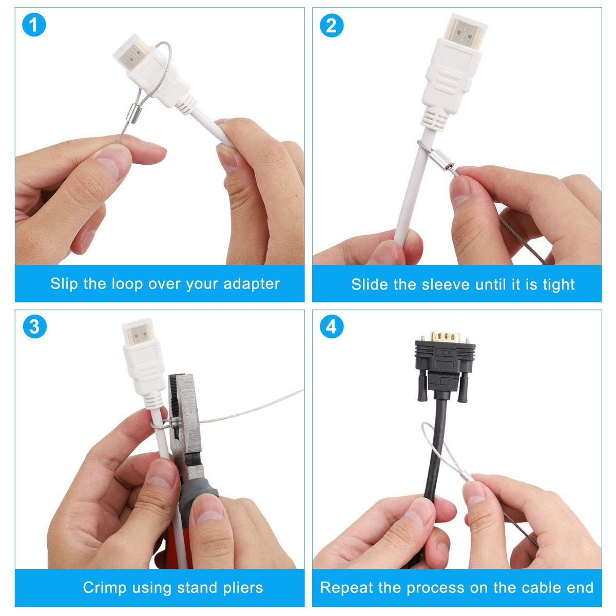 Cable Adapter Tether 20 Pack, 12 inch Universal Adjustable Security Wire Tether with Nylon Coating P573581