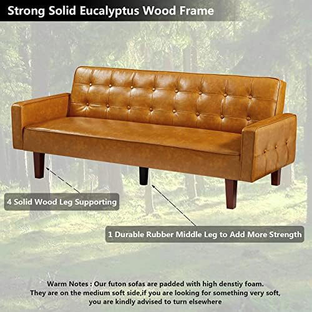 Tufted Linen Futon Sofa Couch Bed Twin Size with Solid Wood Legs J317