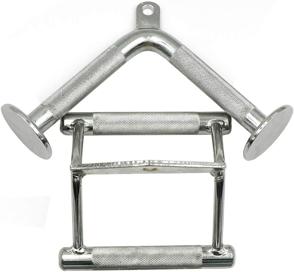 Cable Machine Accessory Set with Tricep Rope, V-Shaped Bar, Double D Handle & Rotating Straight Bar B4117