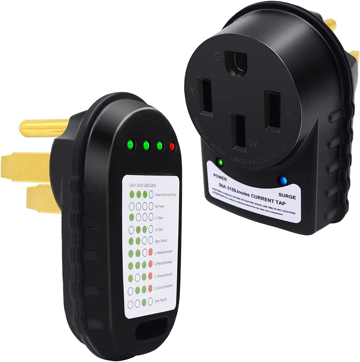 50 Amp Surge Protector and Power Pedestal Tester with LED Indicator Light, Pack of 2 O640603