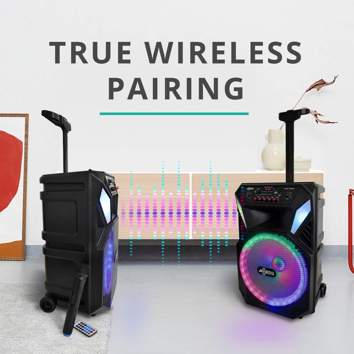 Bluetooth Speaker with 12” Woofer & 1.5 Tweeter, Portable PA Speaker with LED Lights, Wireless Mic, USB AUX TF Card FM & MIC R6227
