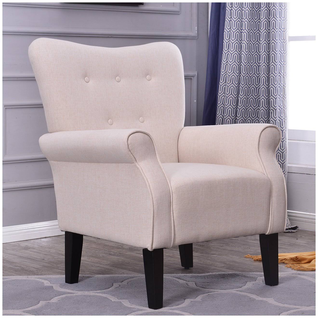 Beige Linen Wingback Accent Chair L689965