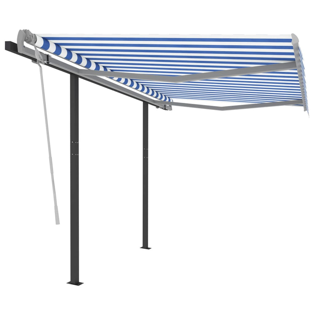 Manual Retractable Awning with Posts 9.8'x8.2' Blue and White O68485