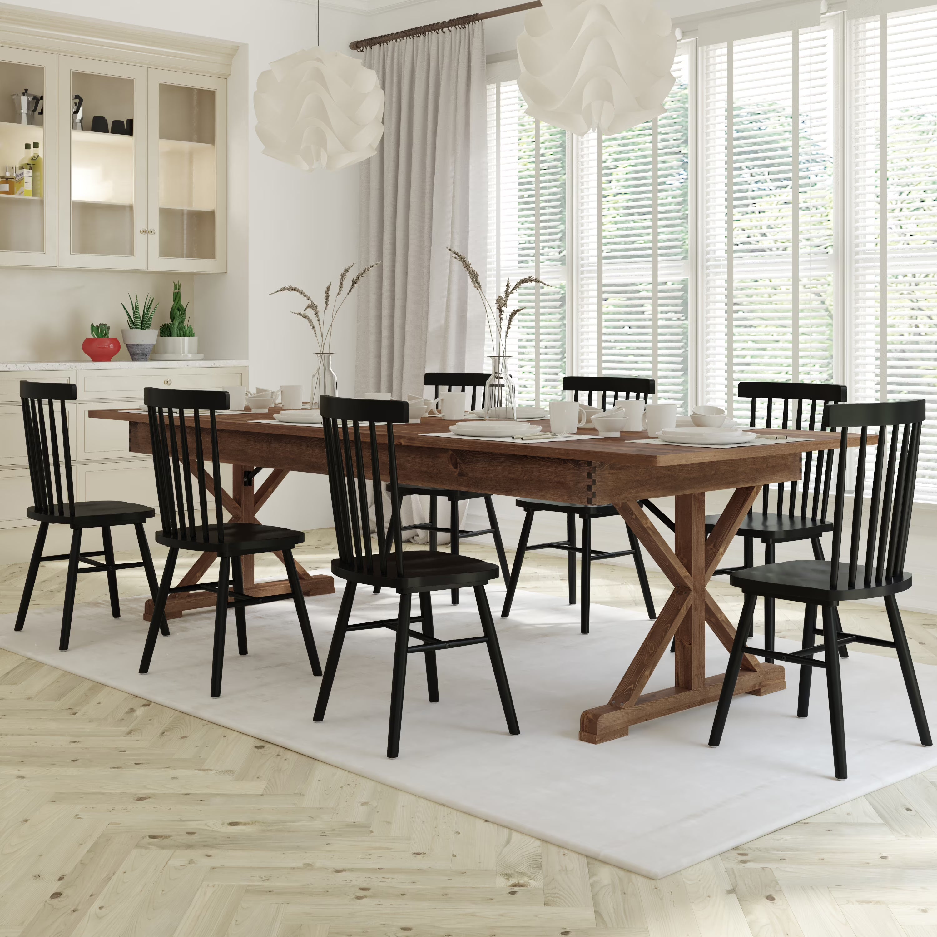 Rectangular Solid Pine Folding Farm Table with Crisscross Legs D551