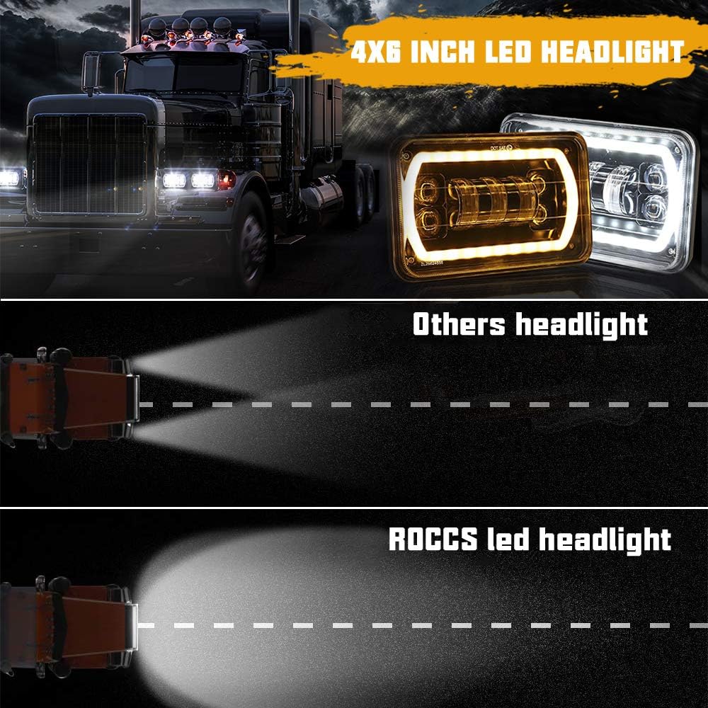 4x6 LED Headlights with White/Amber Halo Sealed Beam, Pack of 2 M76904
