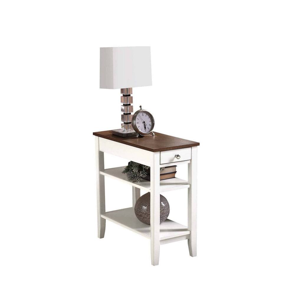 3 Tier End Table with Drawer Driftwood Top White Frame E171