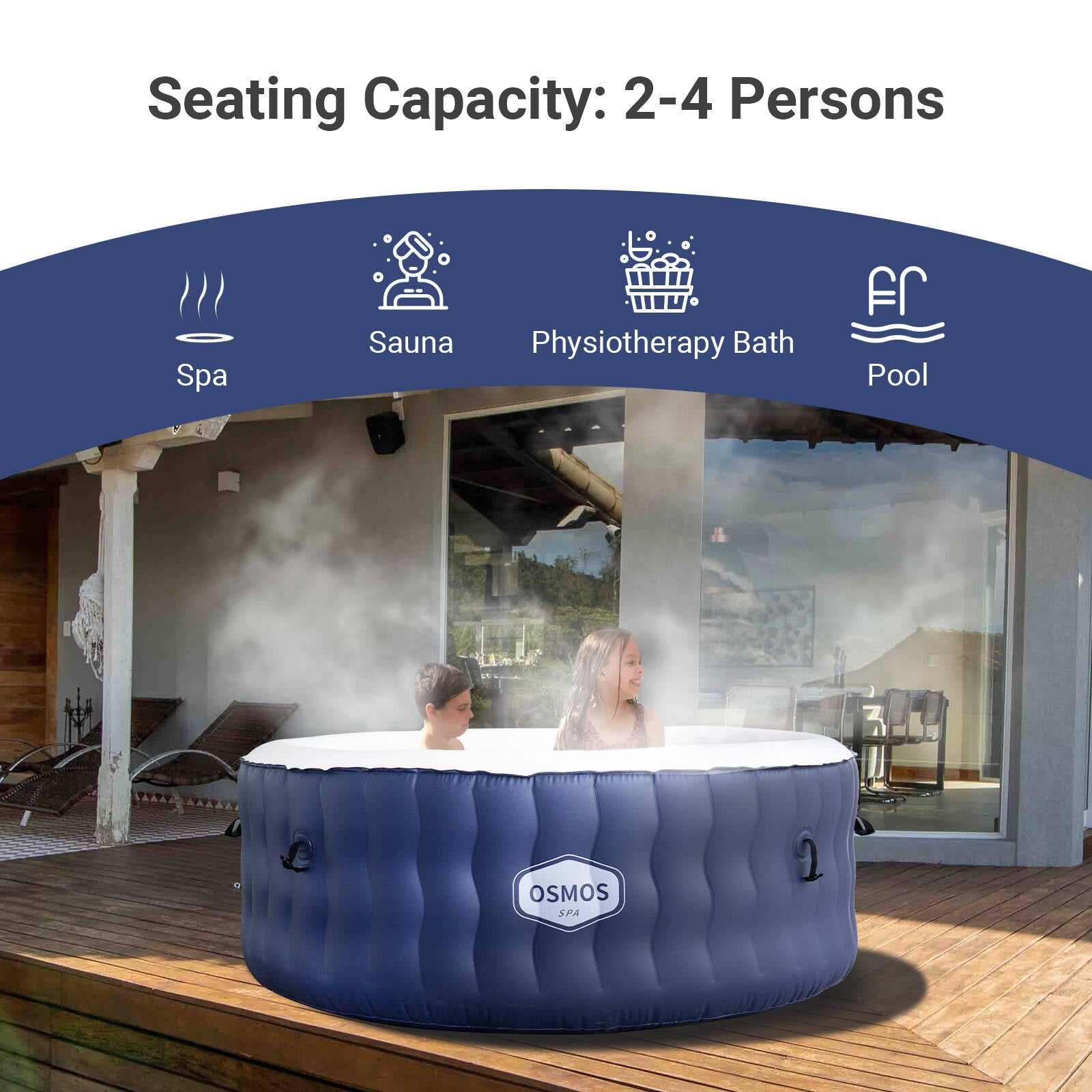 Navy Blue Inflatable Hot Tub 4 Person with 108 Air Jets V1266