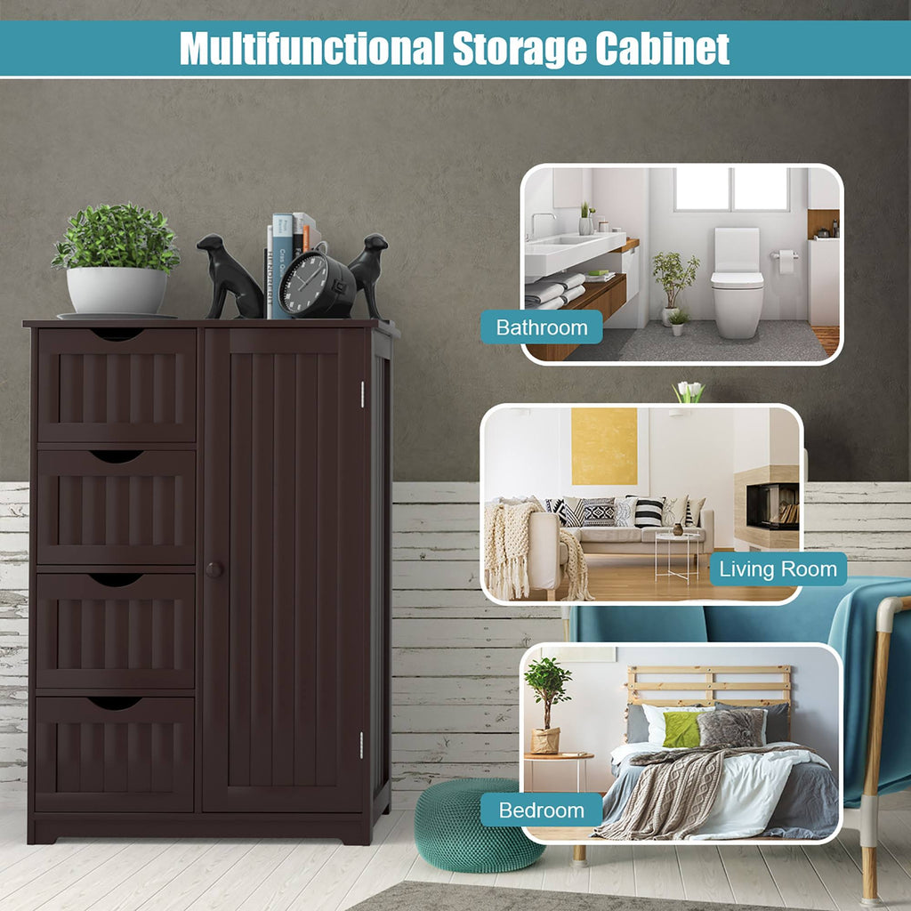 Brown Storage Cabinet with 4-Drawers 2-Shelves D84377