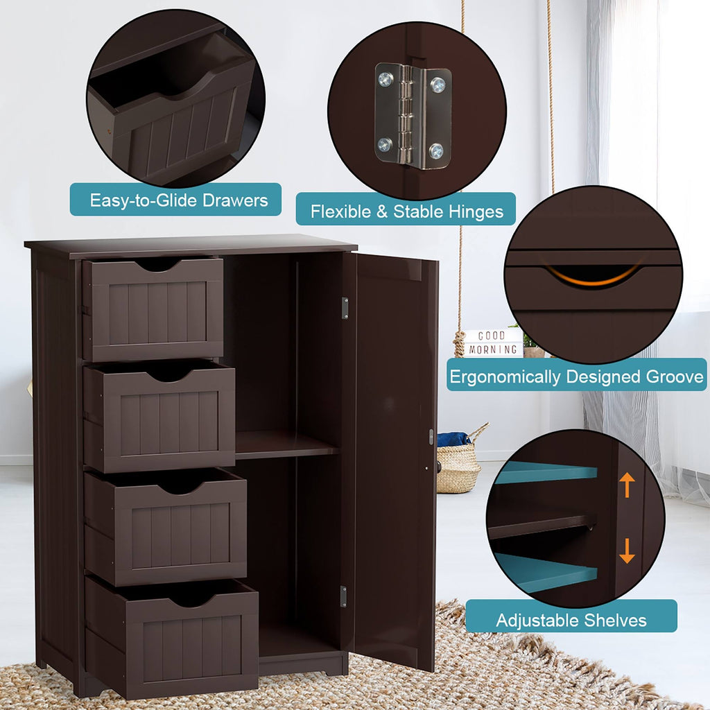 Brown Storage Cabinet with 4-Drawers 2-Shelves D84377