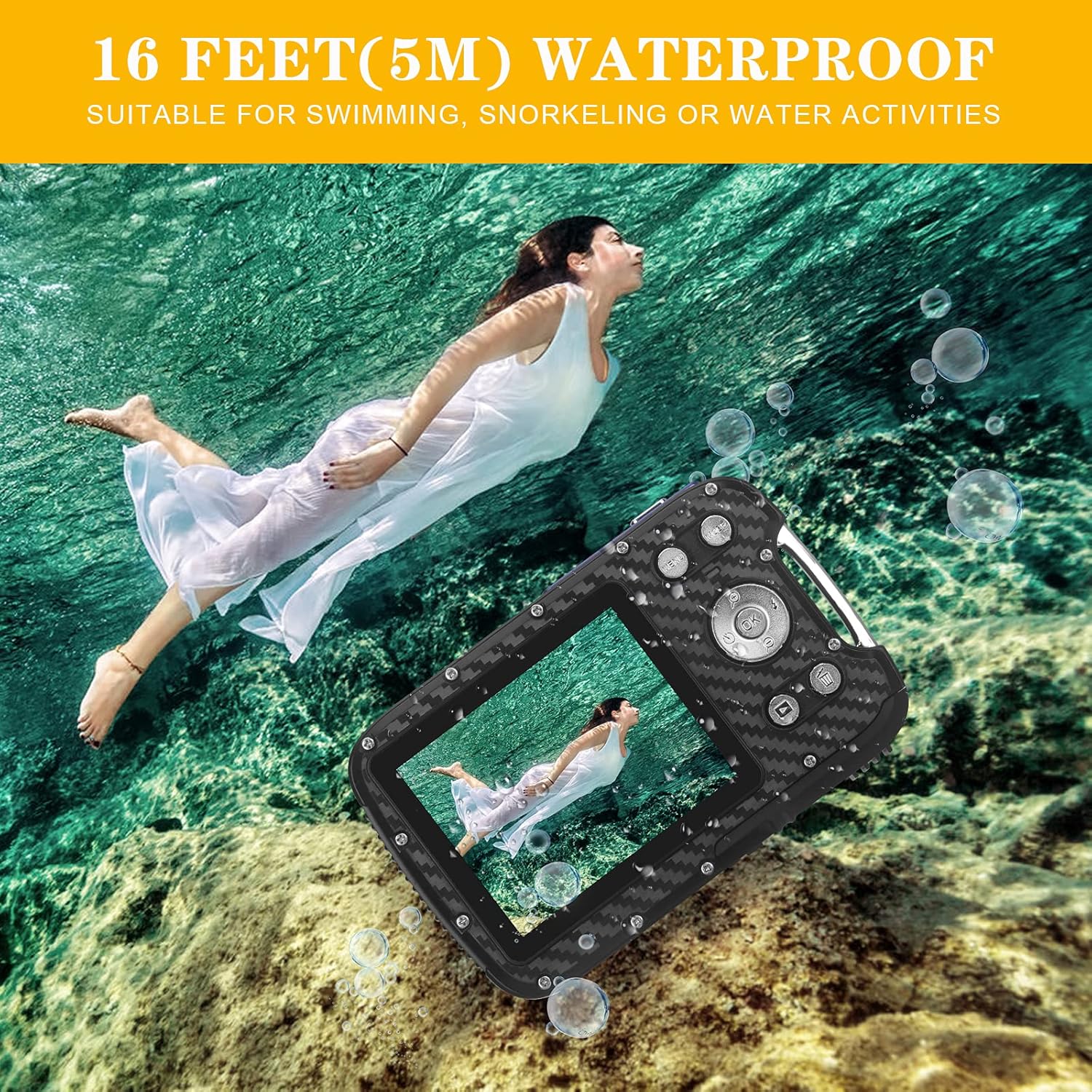 Blue Waterproof Digital Camera 16 MP Underwater Camcorder I836397