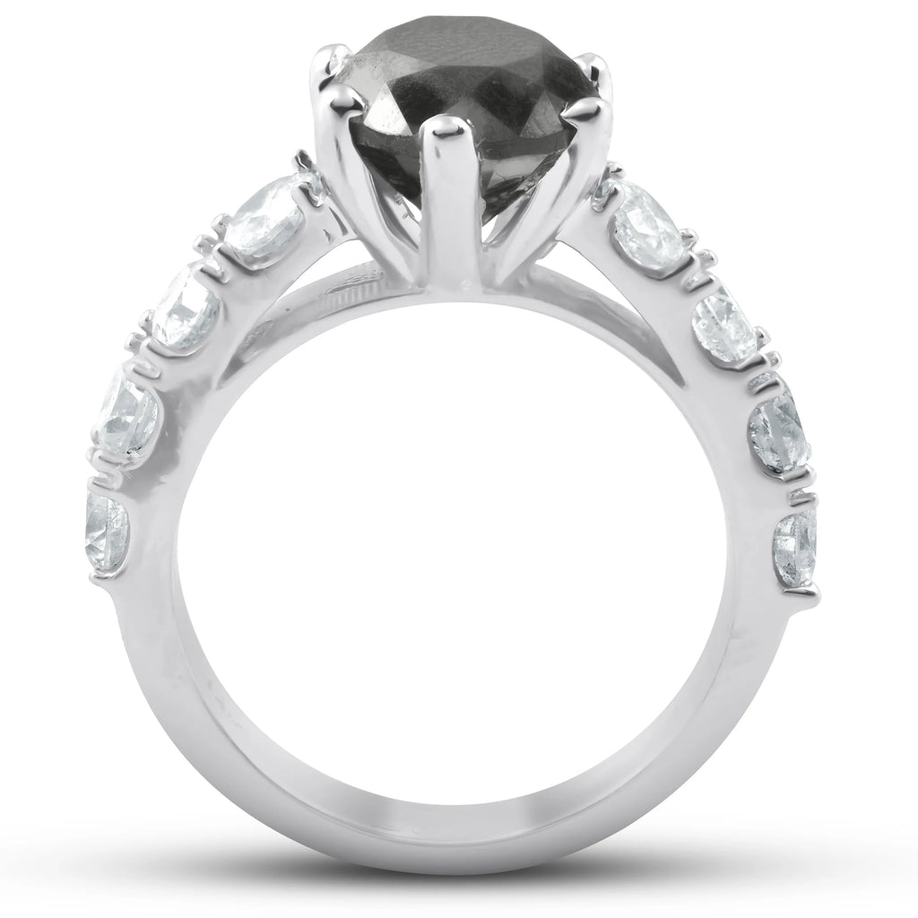 4 1/2 Carat Black & White Diamond Engagement Ring 14K White Gold O82675