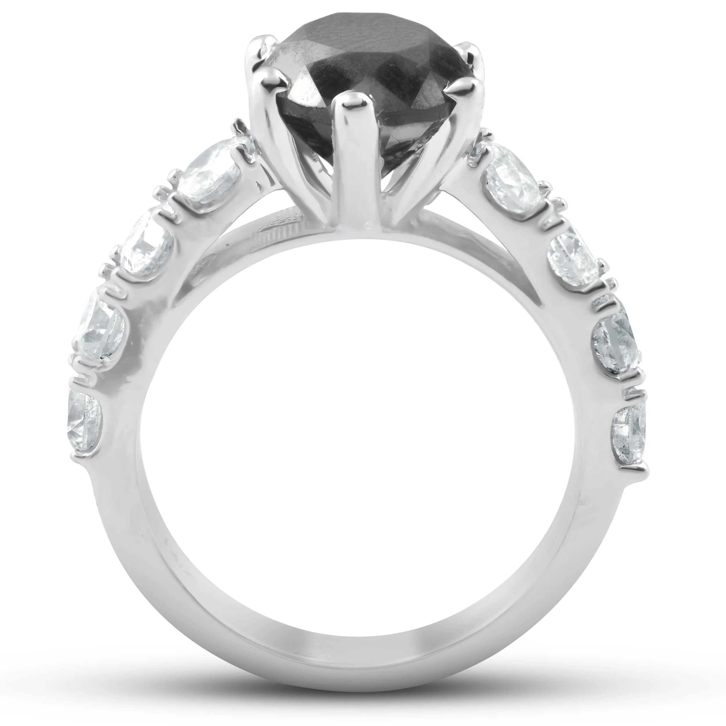 4 1/2 Carat Black & White Diamond Engagement Ring 14K White Gold O82675