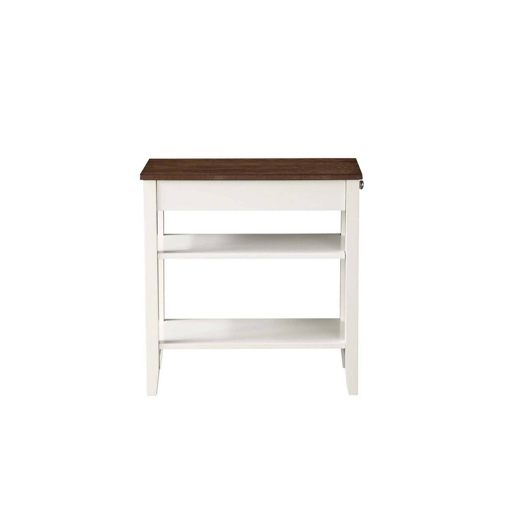 3 Tier End Table with Drawer Driftwood Top White Frame E171