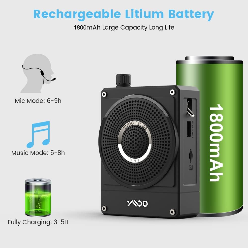 10W Rechargeable Voice Amplifier with UHF Wireless Microphone Headset E691