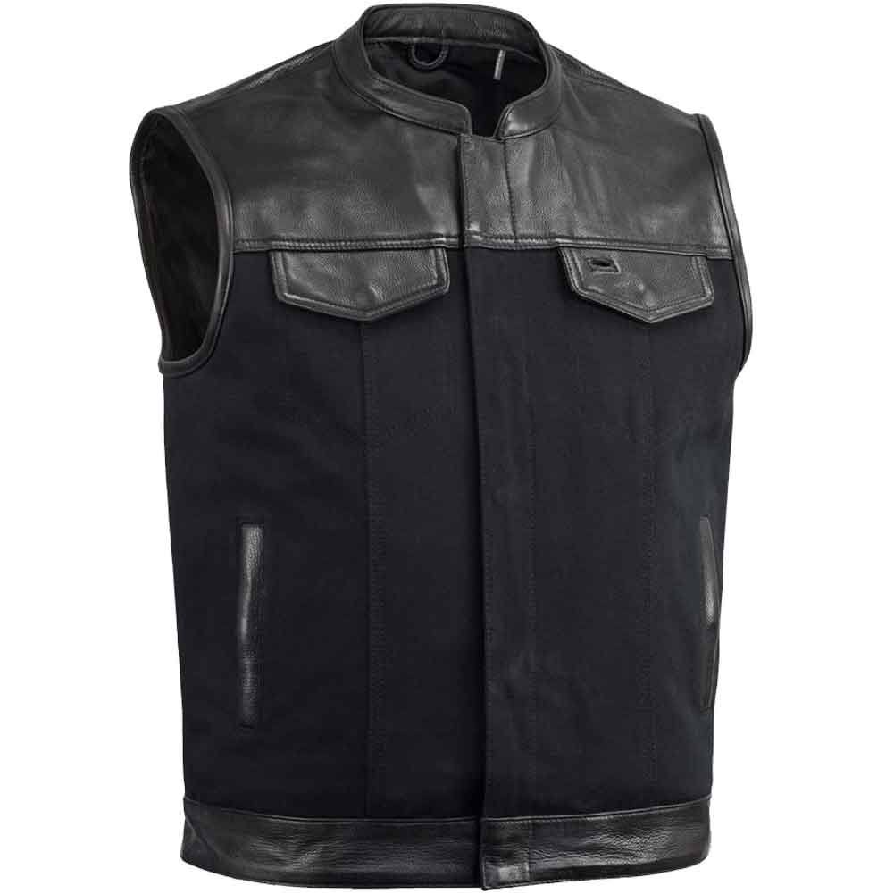 Men's Leather and Canvas Vest Combo E29150