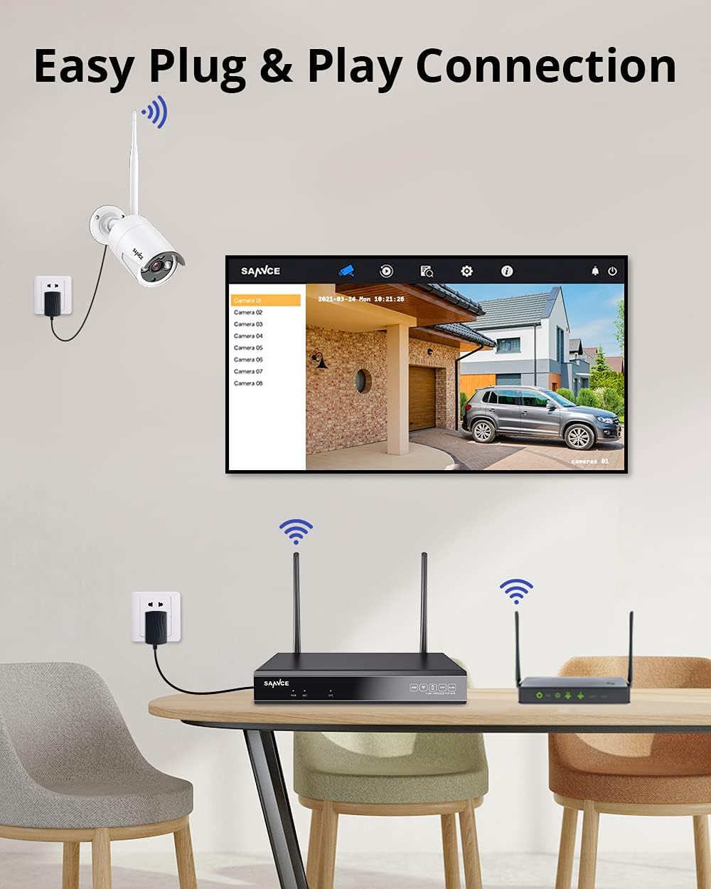 3MP Wireless Security Camera System, 8CH NVR, 4Pcs WiFi Cameras, 1TB Hard Drive Y993