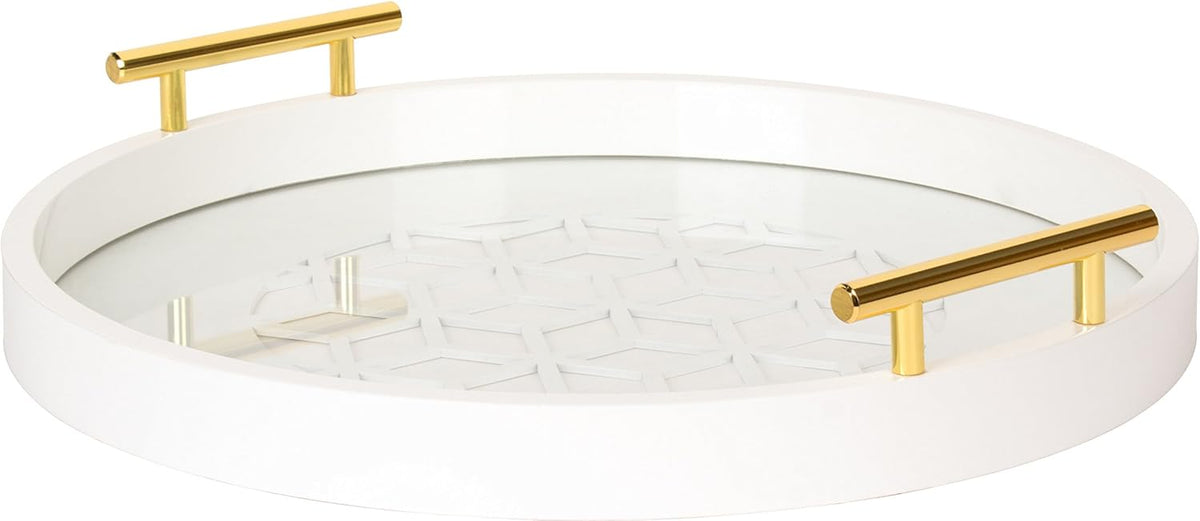 Navy and Gold Round Decorative Tray with Metal Handles, 15.5, Pack of 2 C7126