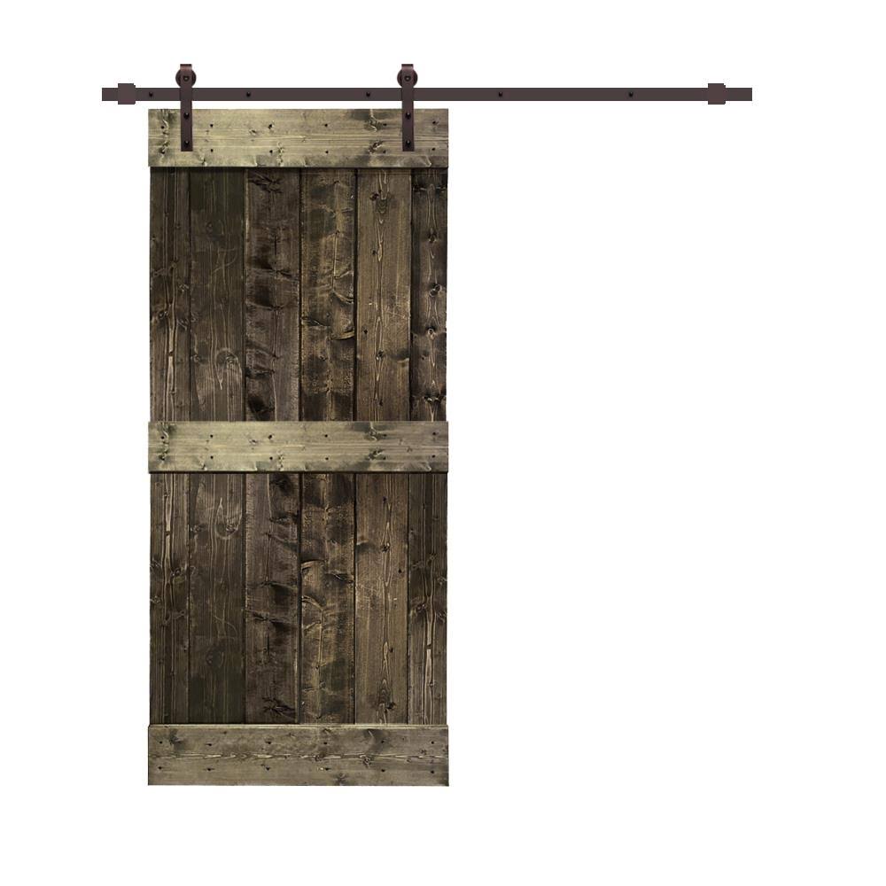 Espresso Stained Solid Pine Wood Interior Sliding Barn Door with Hardware Kit E446133
