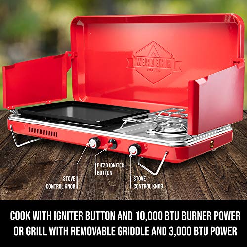 2-in-1 Gas Camping Stove and Griddle with Integrated Igniter Z71304