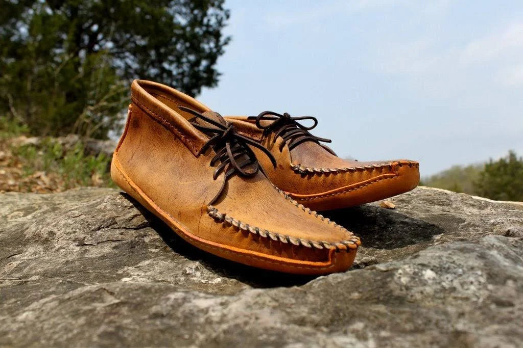 Tan Distressed Batwing Moccasins S678109