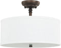 Three Light Semi-Flush Mount with Frosted Glass and White Fabric Shade, Pack of 2 E1362