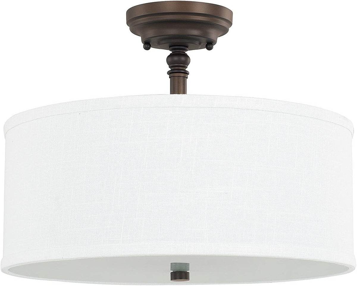 Three Light Semi-Flush Mount with Frosted Glass and White Fabric Shade, Pack of 2 E1362
