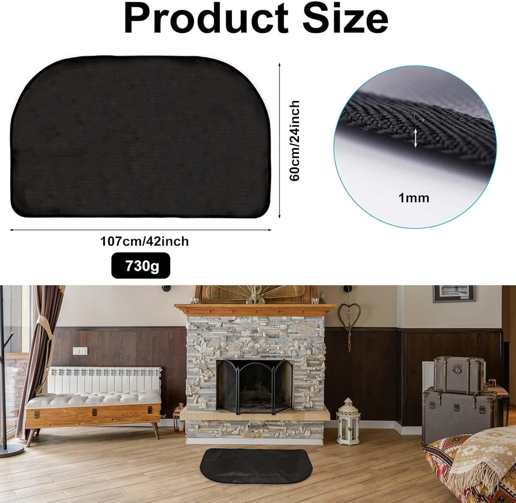 Black 42x24 Inch Fireplace Mat Hearth Pad L4236