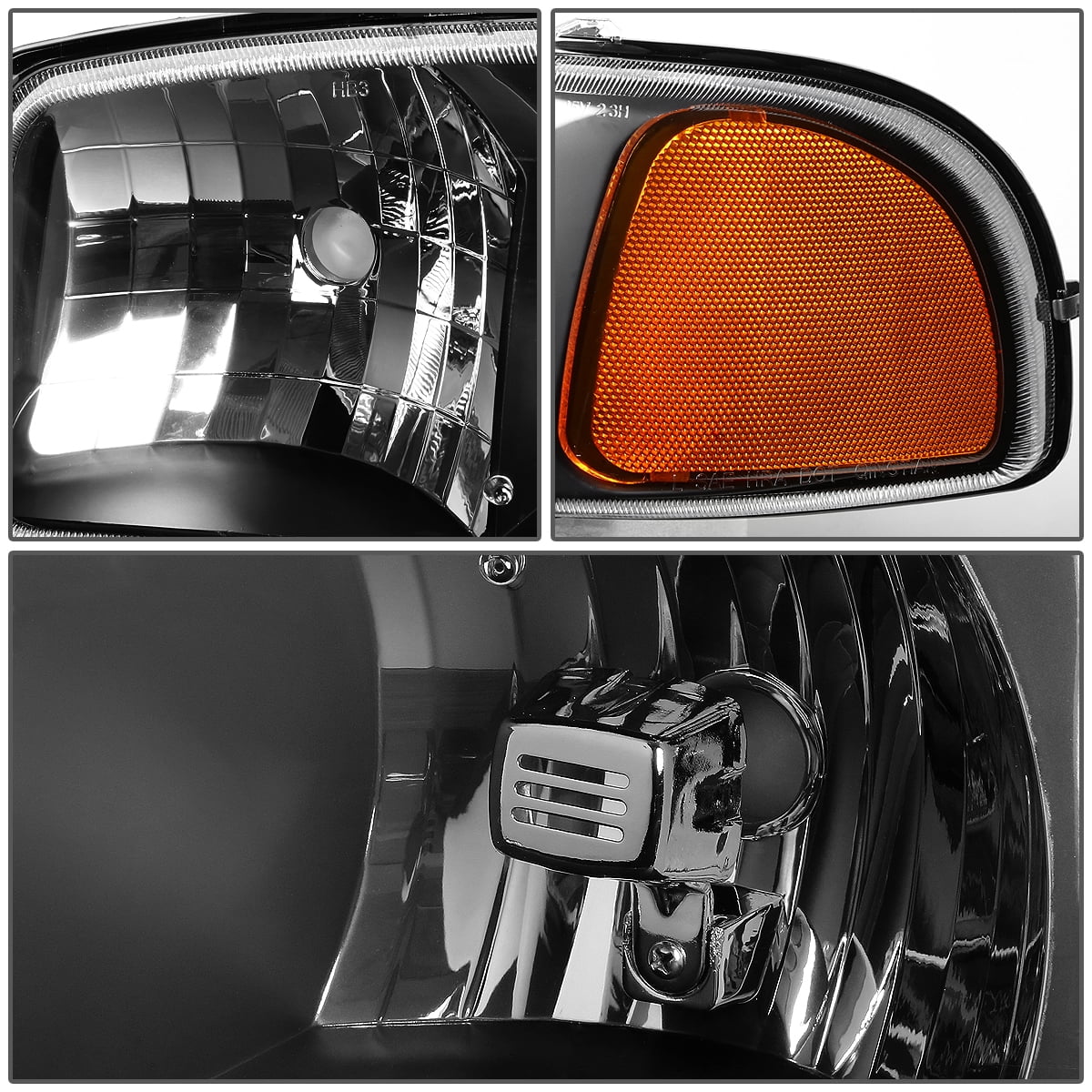 Black Housing Headlight and Amber Corner Bumper Lamps F7923