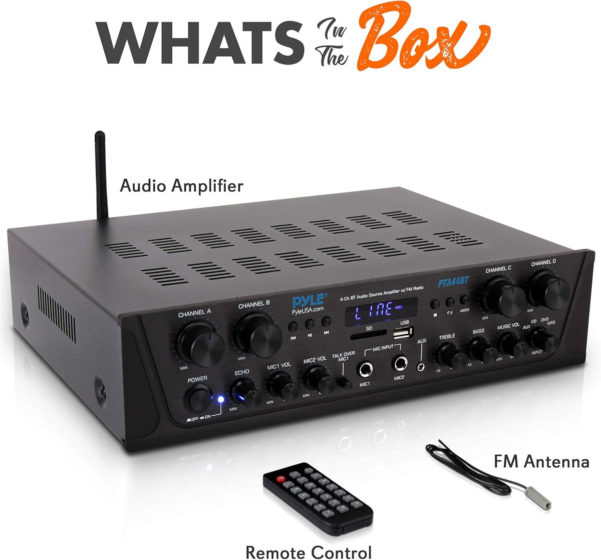 500W 4 Channel Bluetooth Amplifier with FM, USB, Microphone F2837