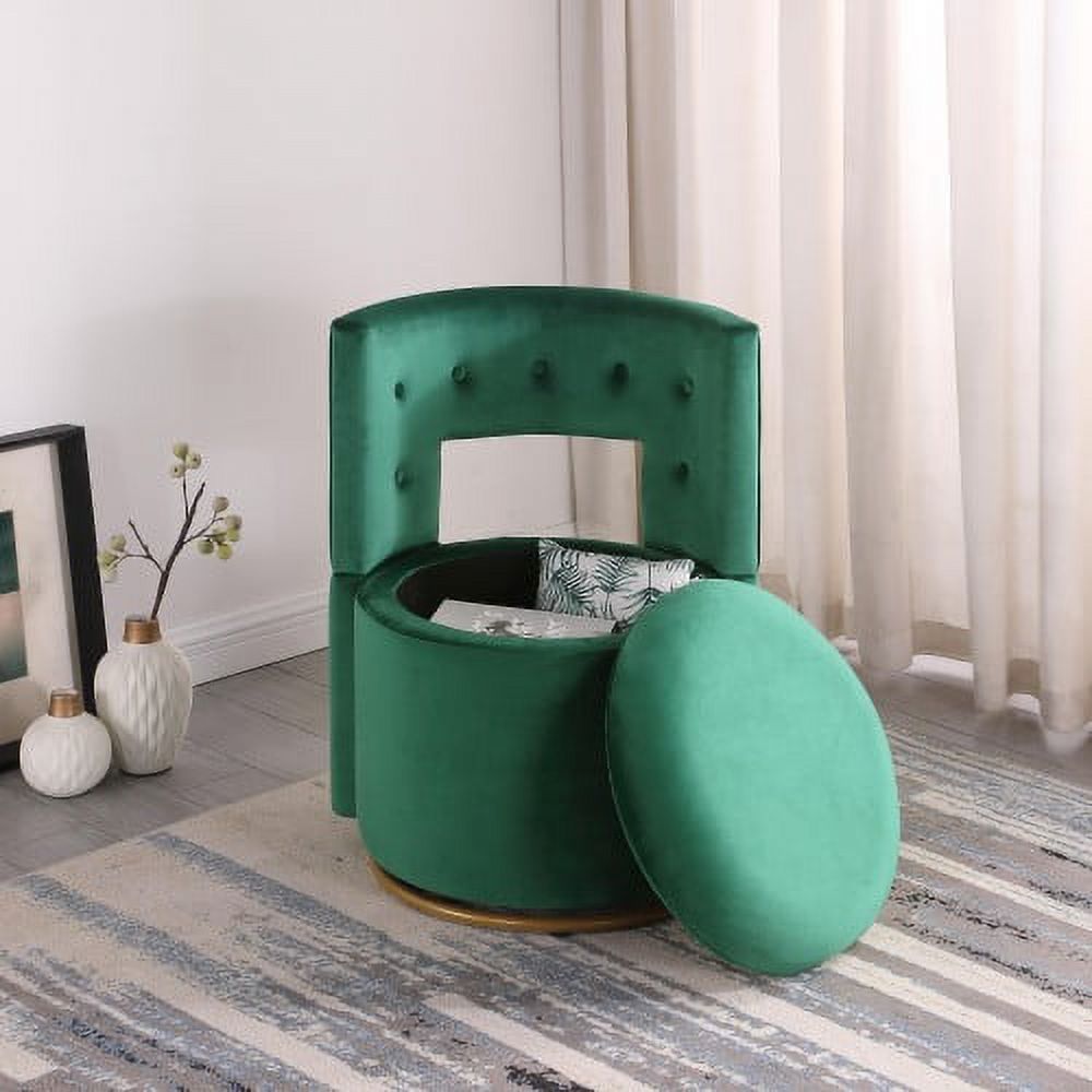 Velvet Swivel Accent Chair with Storage and Gold Metal Base V430