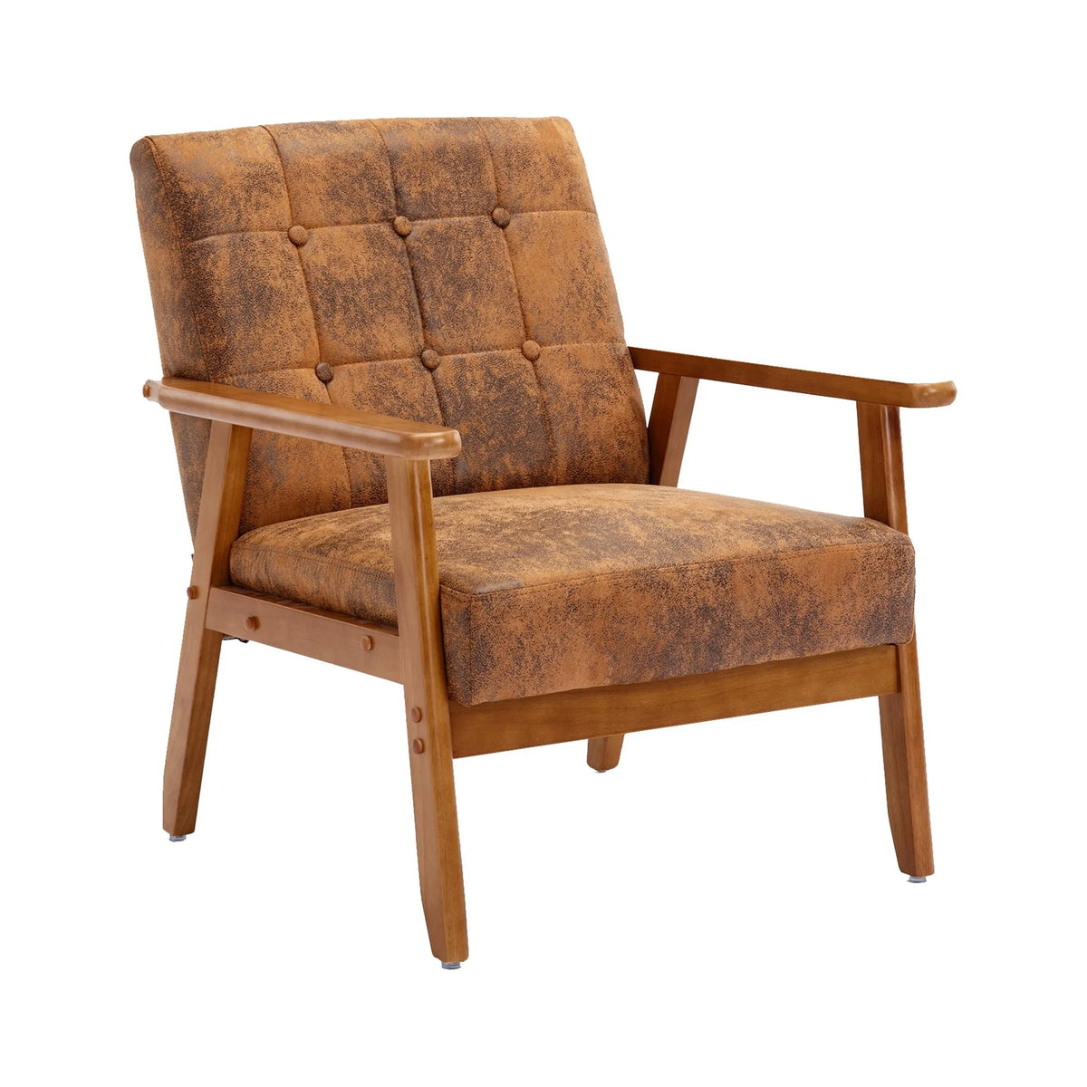 Accent Chairs Set of 2 with Side Table, Wood and Fabric Armchairs E11563