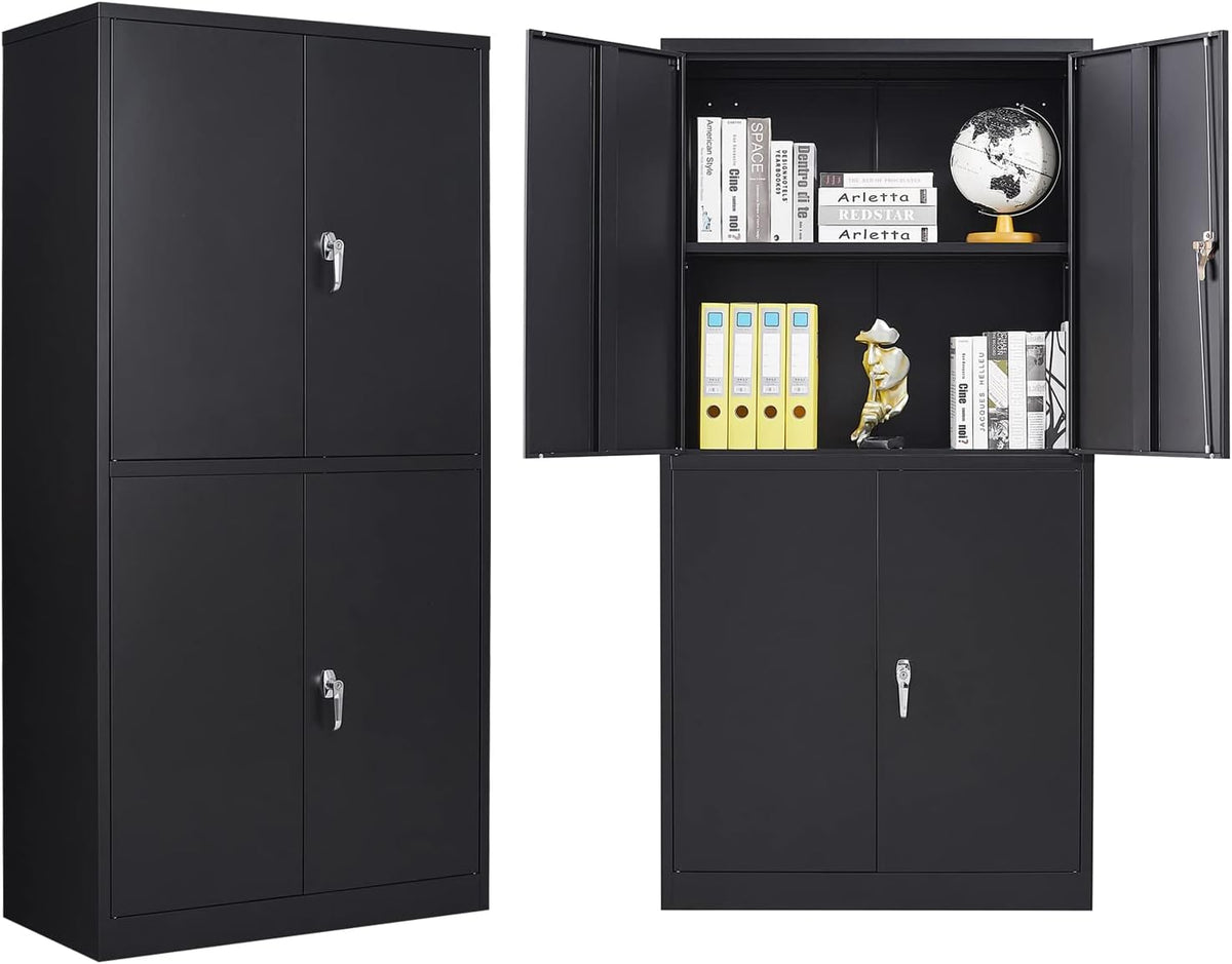 Black 72” Steel Storage Cabinet with Locking 4 Door and 2 Adjustable Shelves Y797452
