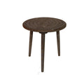 Brown Round Top Wooden Accent Table with Leaf Engraving F30071