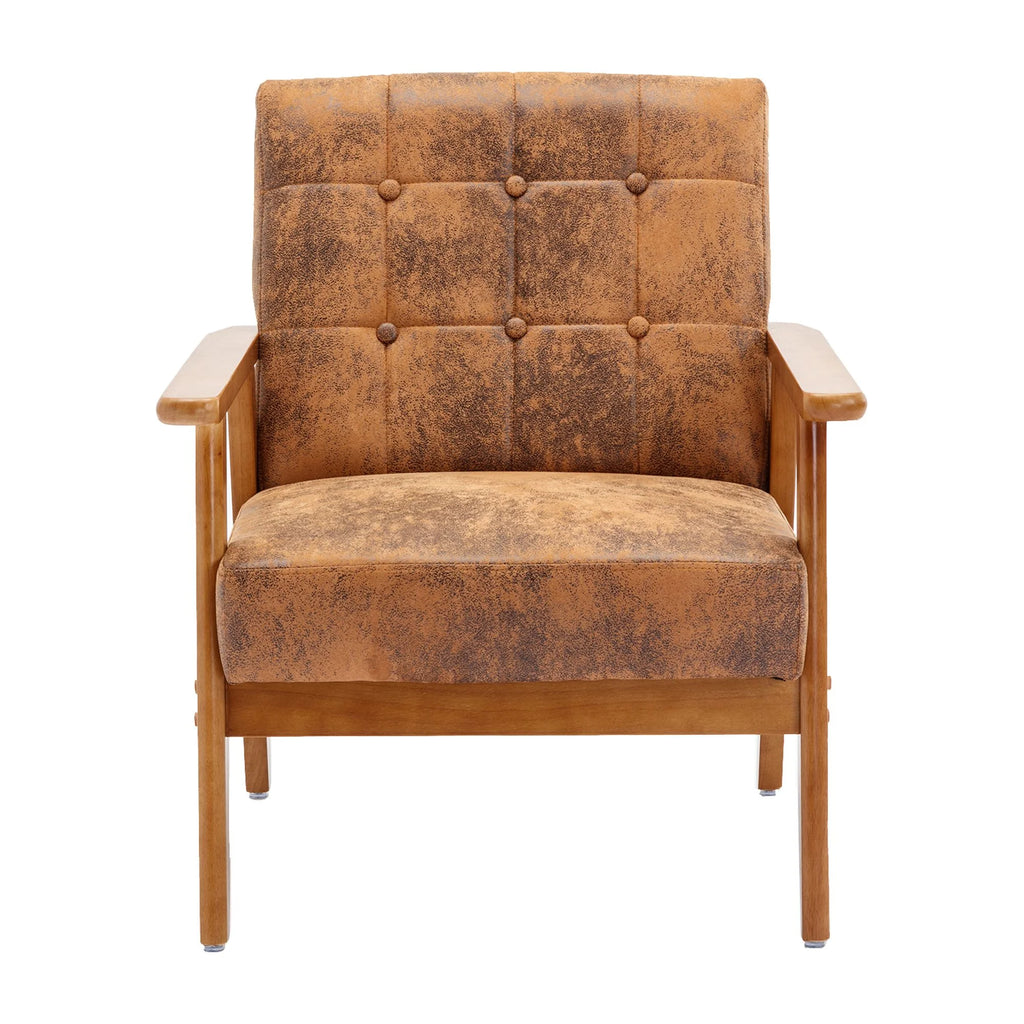 Accent Chairs Set of 2 with Side Table, Wood and Fabric Armchairs E11563