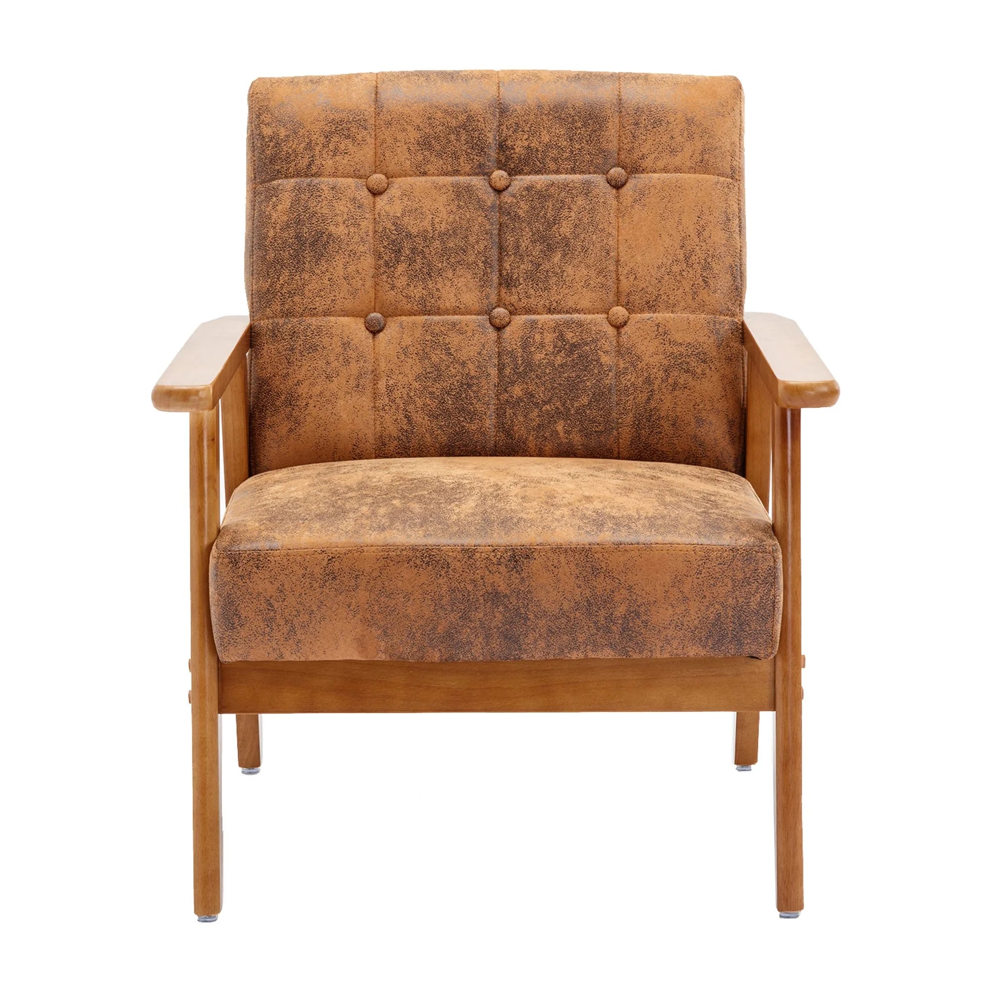 Accent Chairs Set of 2 with Side Table, Wood and Fabric Armchairs E11563