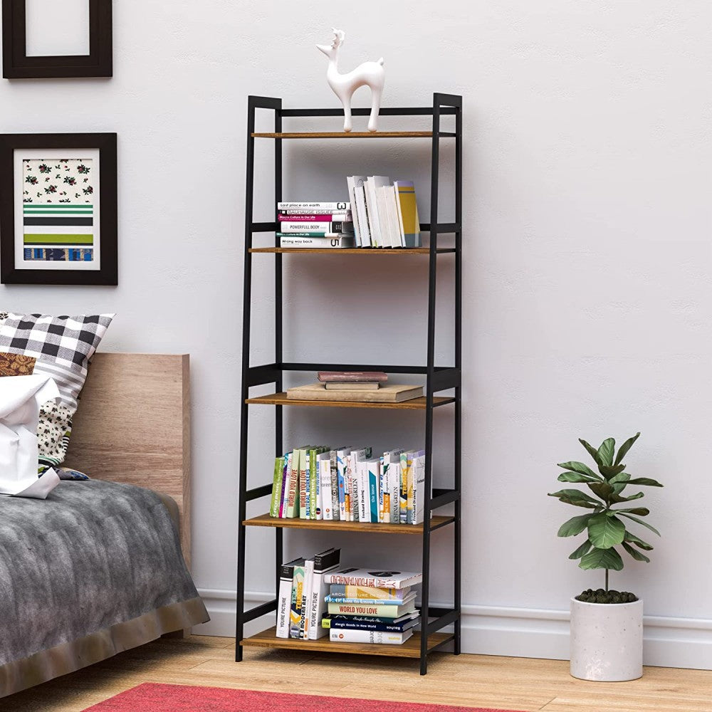 5 Tier Bamboo Ladder Shelf Storage Rack Bookcase Brown R665118