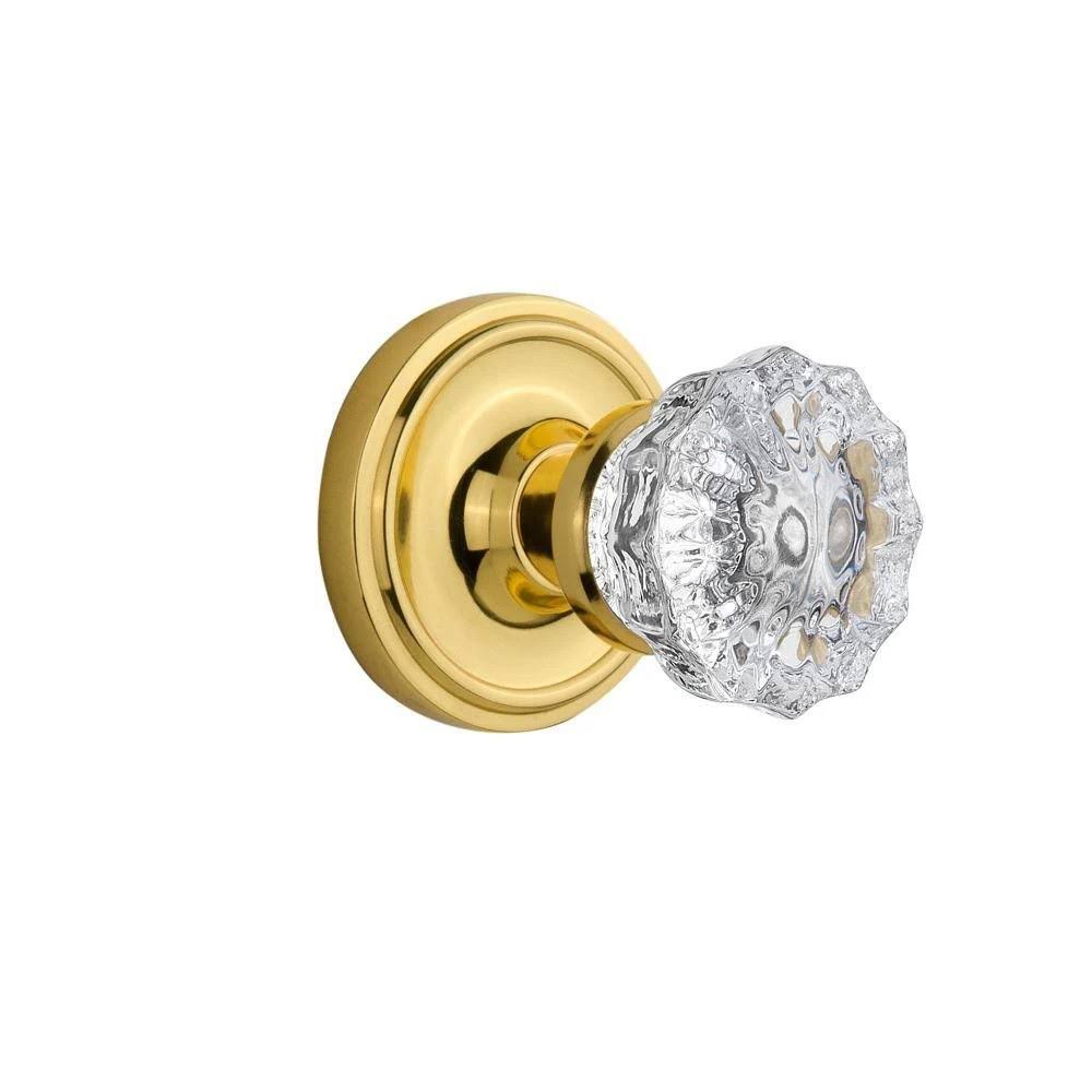 Crystal Glass Door Knob, Polished Brass J678