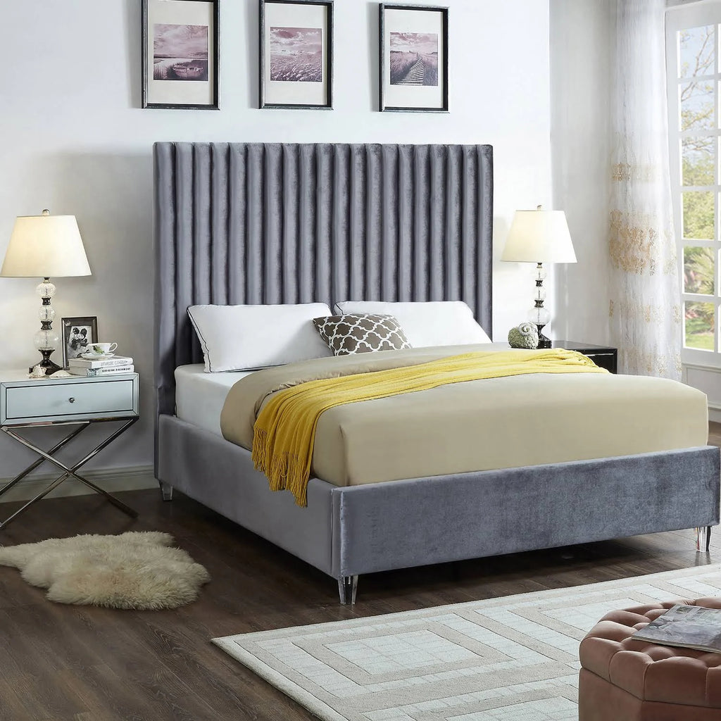 Grey Velvet Full Bed D23158
