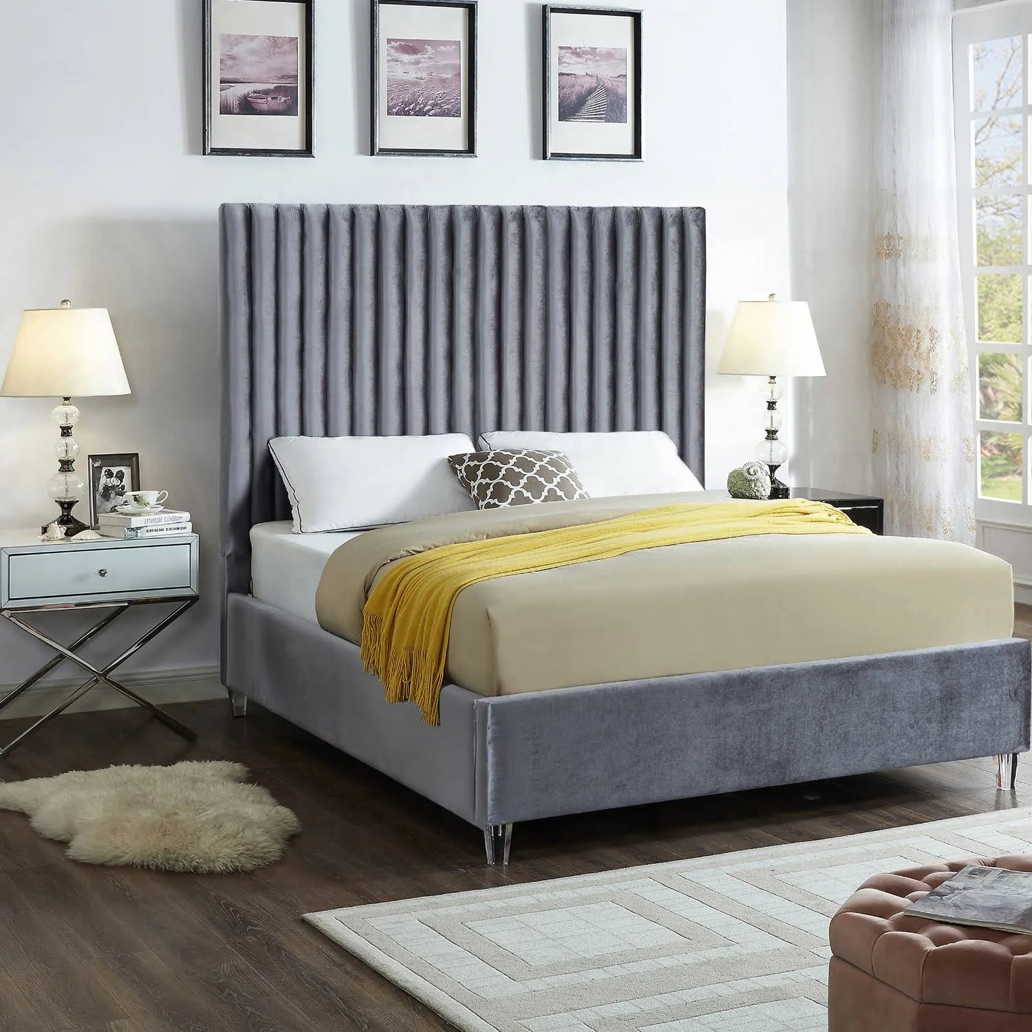 Grey Velvet Full Bed D23158