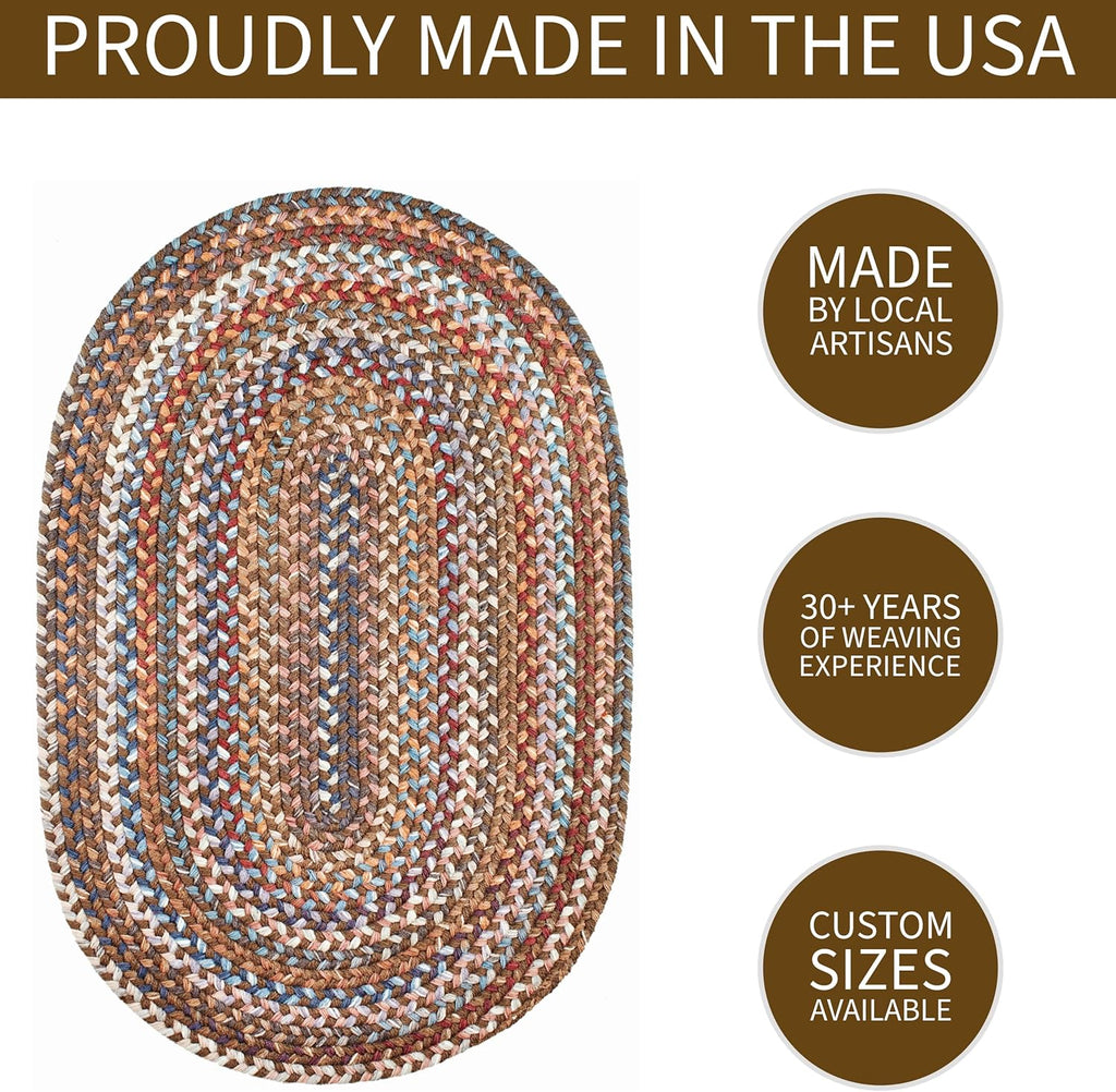 Walnut Brown Wool Braided Rug 20" x 30" Oval N9670