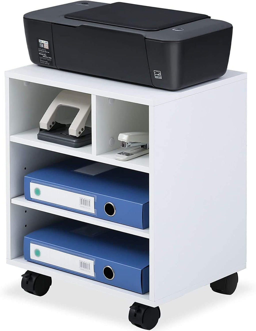 White Mobile Printer Stand with Wheels P755373