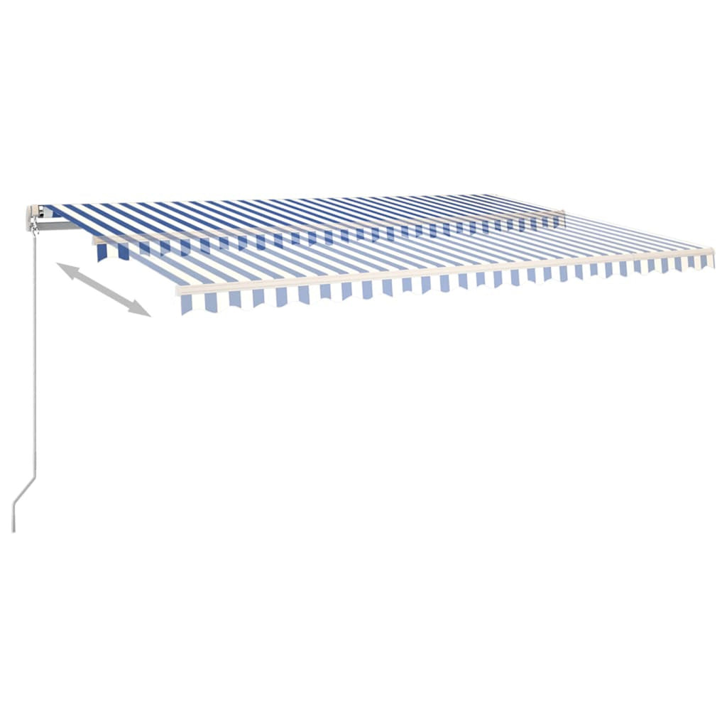 Manual Retractable Awning with Posts 9.8'x8.2' Blue and White O68485