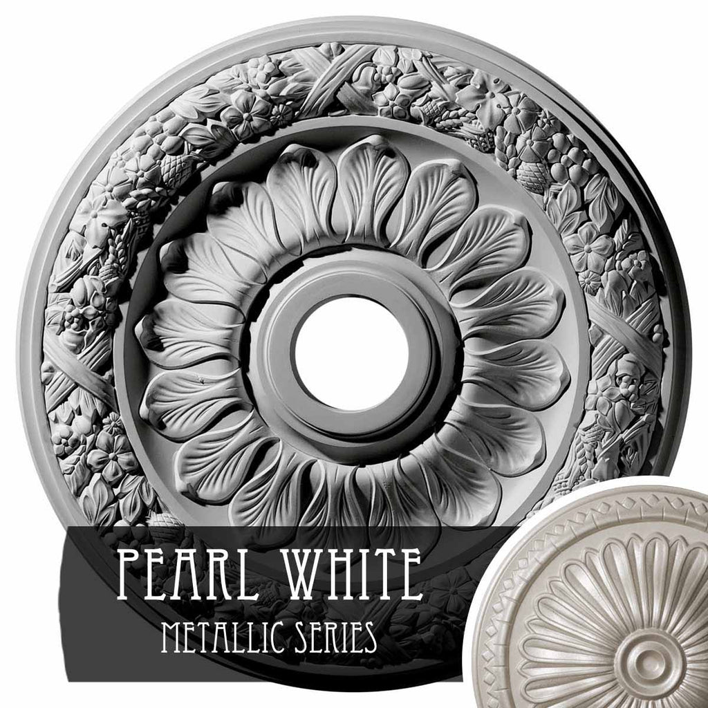 24x22OD x 4x22ID x 1 1/2x22P Hand-Painted Pearl White Ceiling Medallion E430