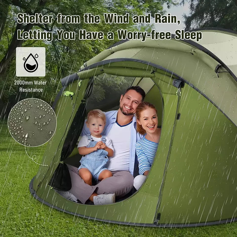 3-4 Person Waterproof Camping Tent, Dark Green T7740