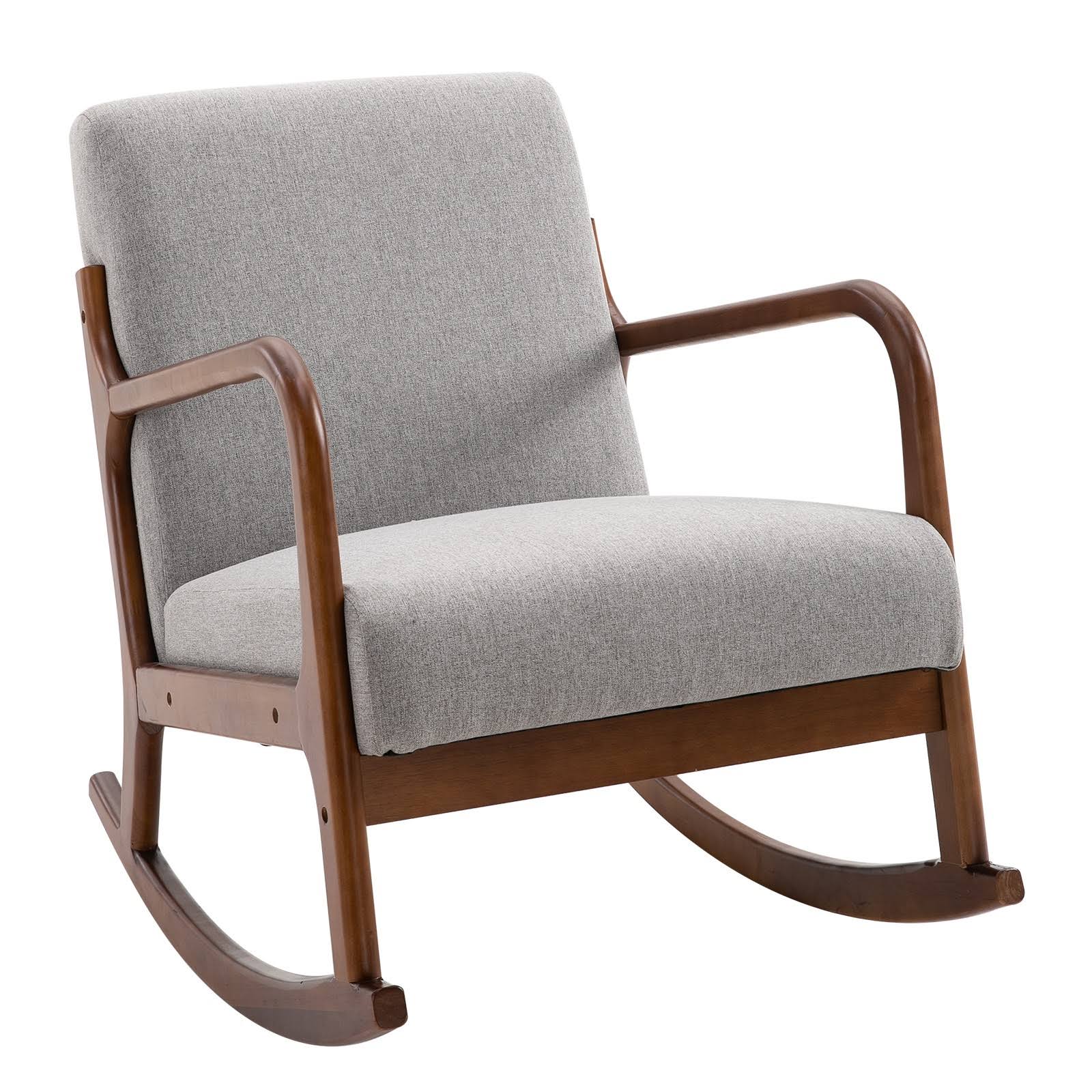 Grey Upholstered Rocking Armchair with Wood Base and Linen Fabric G7659