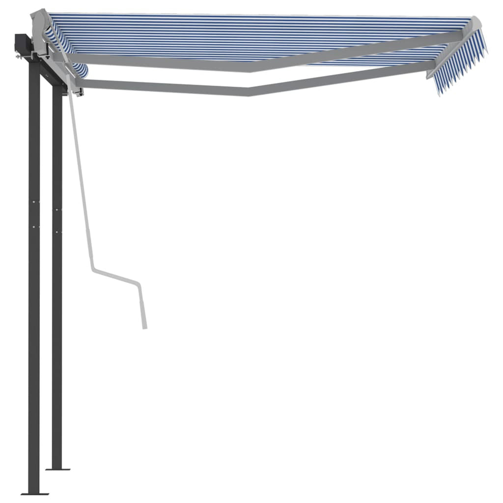 Manual Retractable Awning with Posts 9.8'x8.2' Blue and White O68485