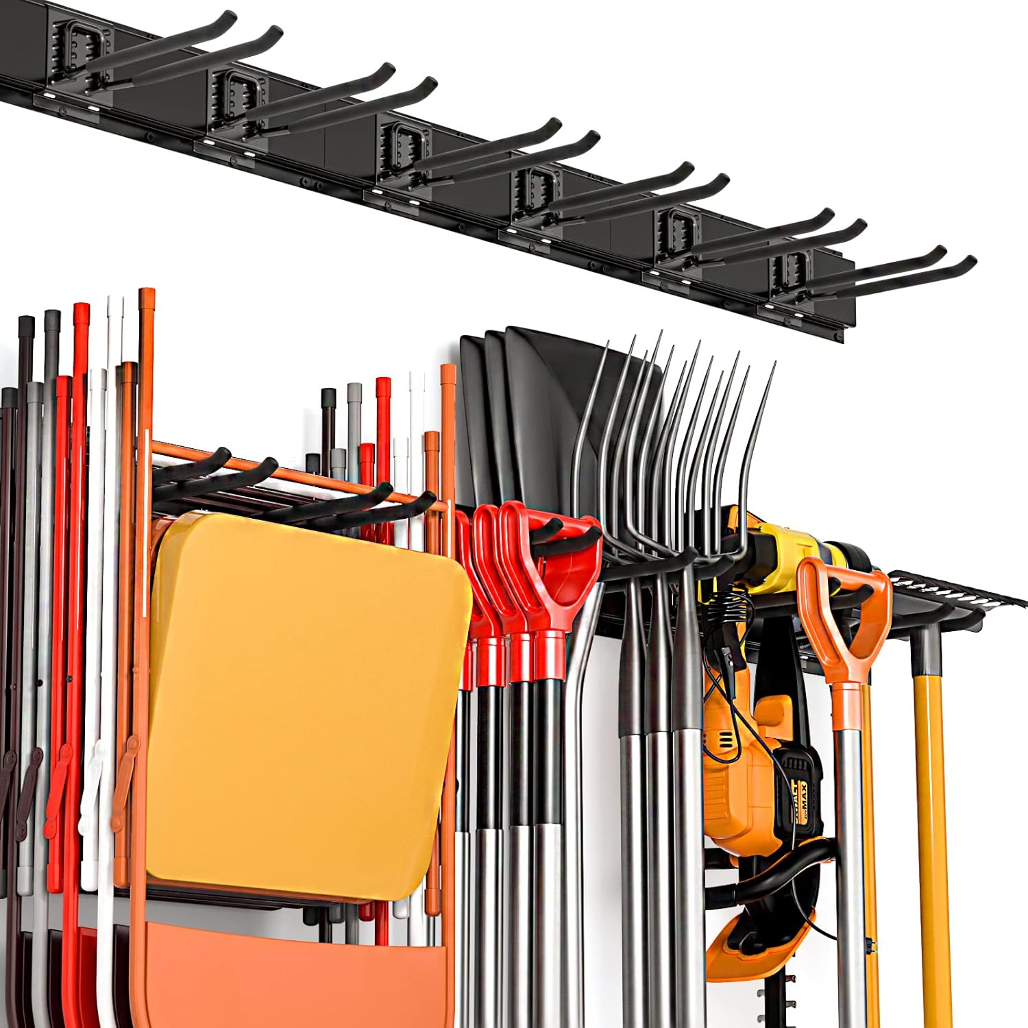 Heavy Duty Garage Storage Tool Organizer Wall Mount Rack with 6 Long Hooks, 48 Inch, Pack of 2 D234493