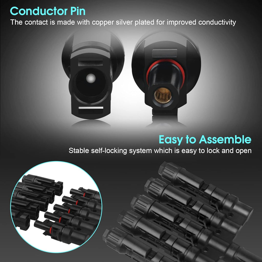 Solar Panel Connectors T Branch Cable Splitter 1 Male to 5 Female and 1 Female to 5 Male (1 Pair) Pack of 2 H8855