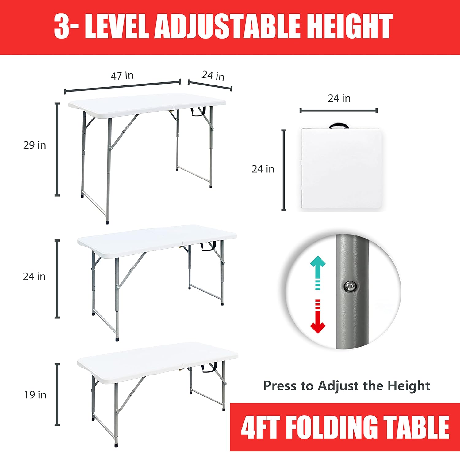 6 ft Folding Plastic Table with Handle P40274