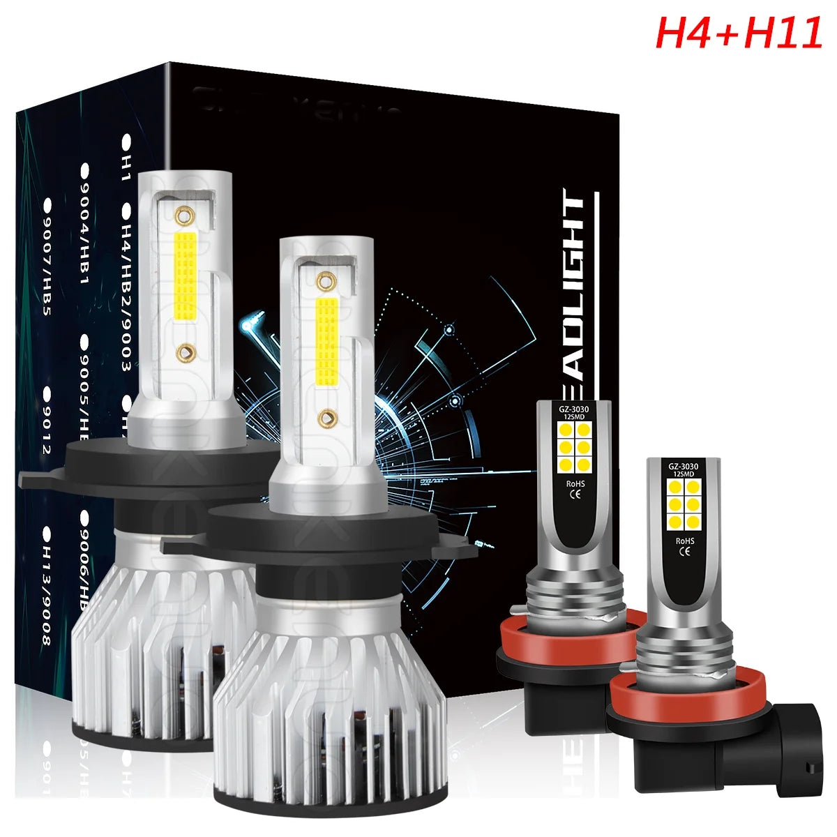 H4 High&Low Beam H11 Fog Light LED Headlight Bulbs 4pcs B96667